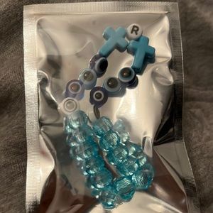 Handmade Blue and white evil eye bracelets with cross R initial